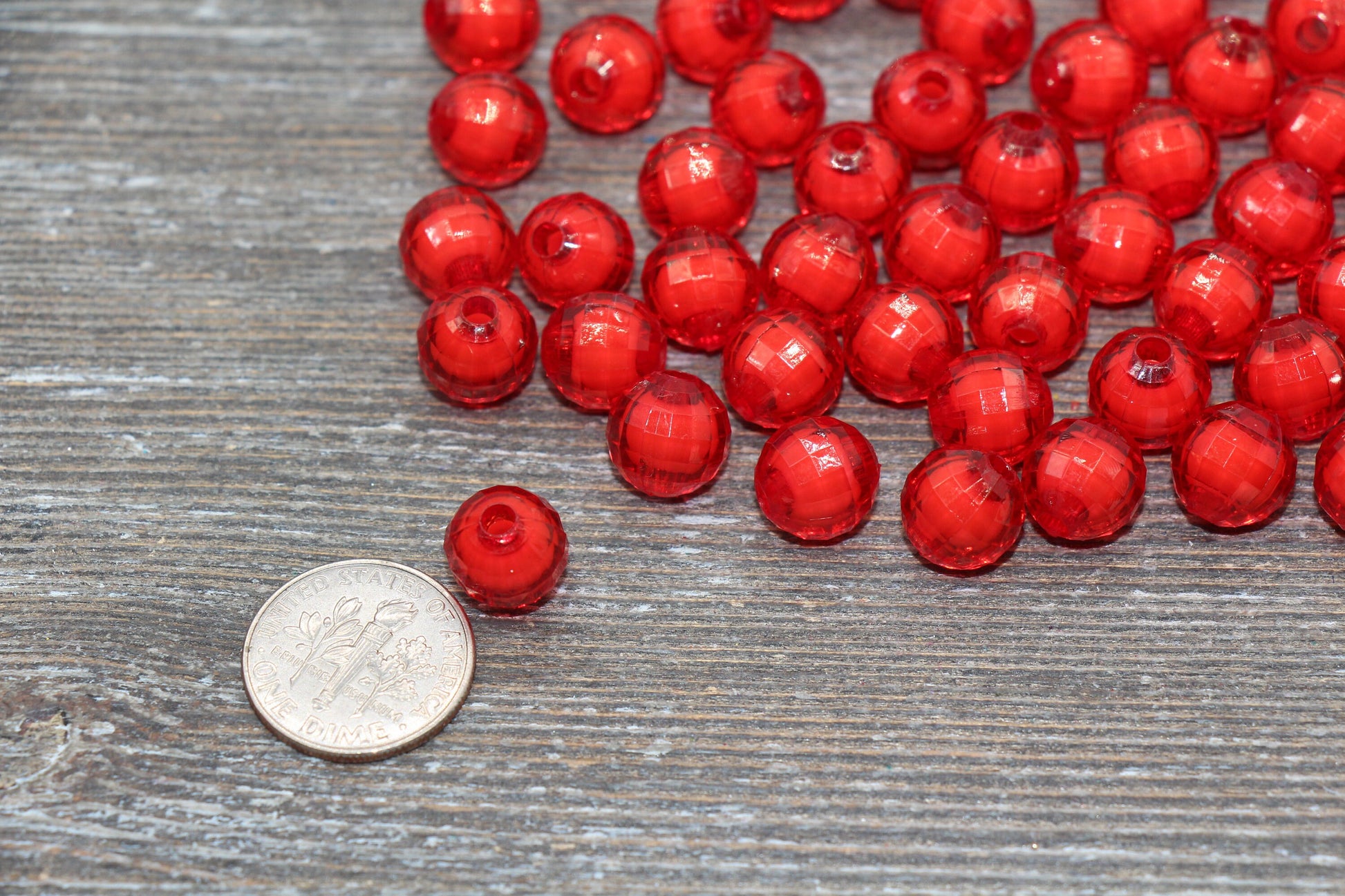 10mm Red Faceted Beads, Round Faceted Acrylic Loose Beads, Bubblegum Beads, Chunky Beads, Bracelet Gumball Beads #2016