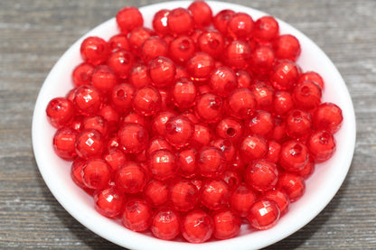 10mm Red Faceted Beads, Round Faceted Acrylic Loose Beads, Bubblegum Beads, Chunky Beads, Bracelet Gumball Beads #2016