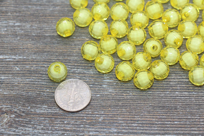 10mm Yellow Faceted Beads, Round Faceted Acrylic Loose Beads, Bubblegum Beads, Chunky Beads, Bracelet Gumball Beads #2021