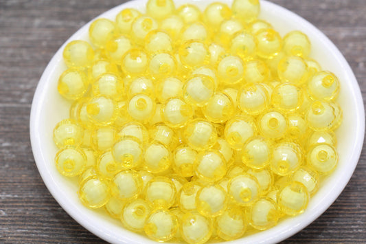 10mm Yellow Faceted Beads, Round Faceted Acrylic Loose Beads, Bubblegum Beads, Chunky Beads, Bracelet Gumball Beads #2021