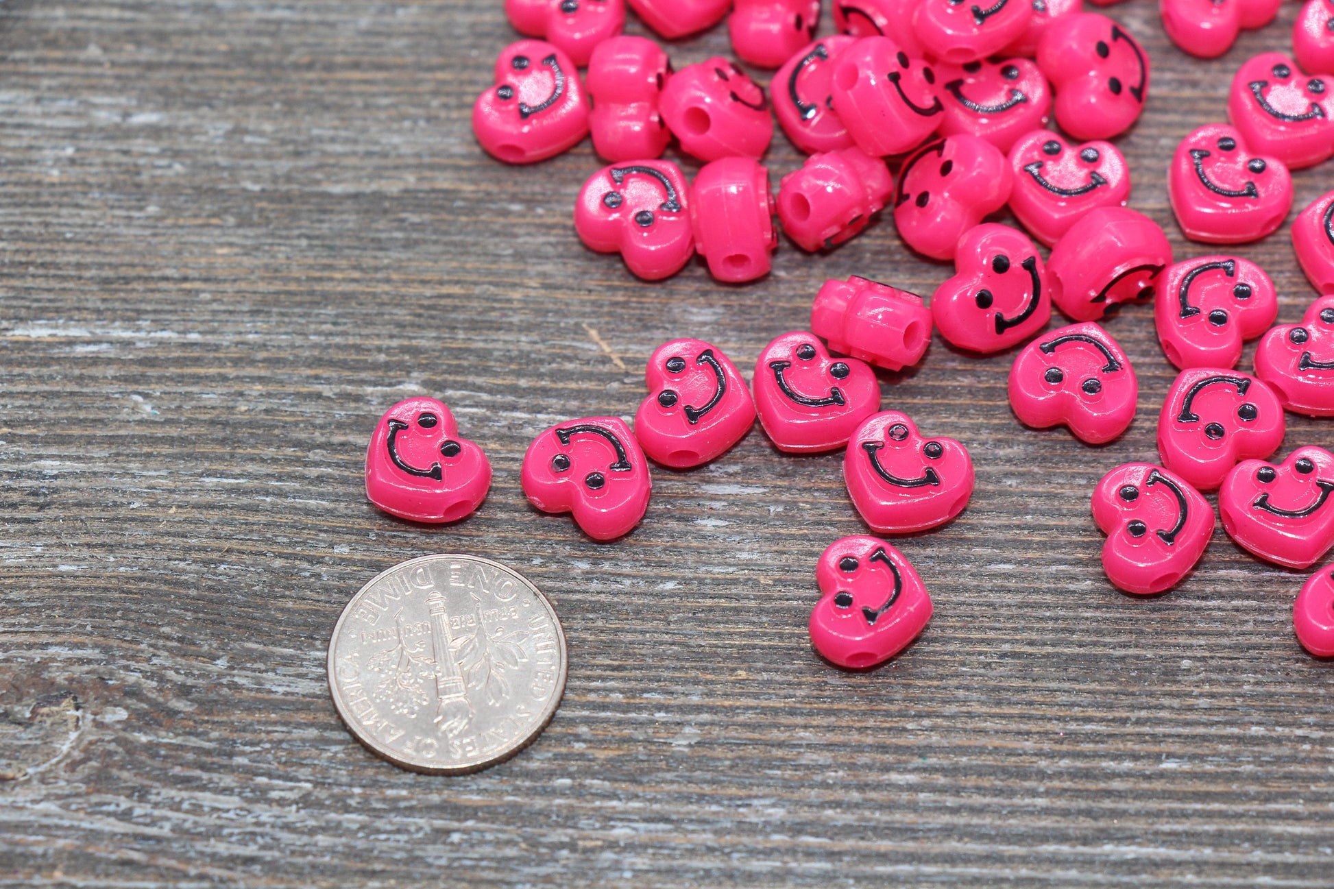 Pink Heart Smiley Face Beads, Heart Shape Smiley Face Beads, Cute Smiling Face Beads, Happy Face Beads, Craft Bracelet Beads #2023