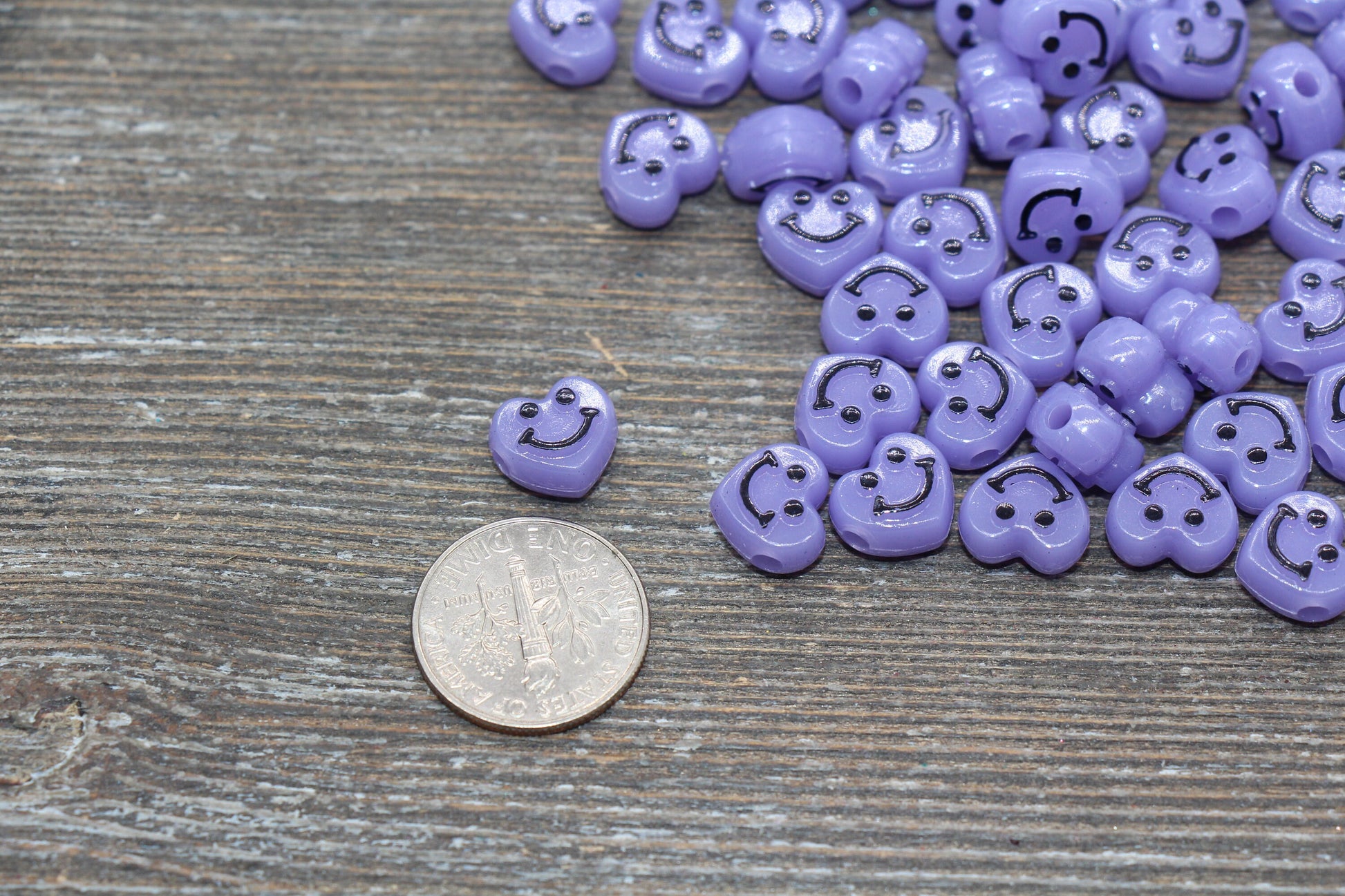 Purple Heart Smiley Face Beads, Heart Shape Smiley Face Beads, Cute Smiling Face Beads, Happy Face Beads, Craft Bracelet Beads #2026