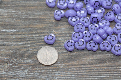 Purple Heart Smiley Face Beads, Heart Shape Smiley Face Beads, Cute Smiling Face Beads, Happy Face Beads, Craft Bracelet Beads #2026