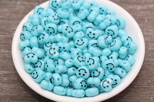 Light Blue Smiley Face Beads, Heart Shape Smiley Face Beads, Cute Smiling Face Beads, Happy Face Beads, Craft Bracelet Beads #2027