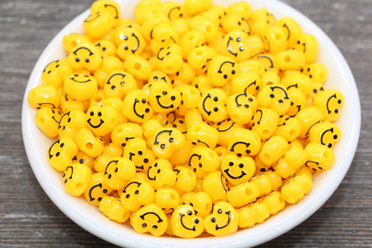 Yellow Smiley Face Beads, Heart Shape Smiley Face Beads, Cute Smiling Face Beads, Happy Face Beads, Craft Bracelet Beads #2028