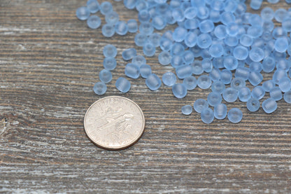 Matte Glass Seed Beads, 4mm 6/0 Glass Round Seed Beads, Matte Blue Trans Seed Beads, Rocailles Beads, Beading Supplies #1139