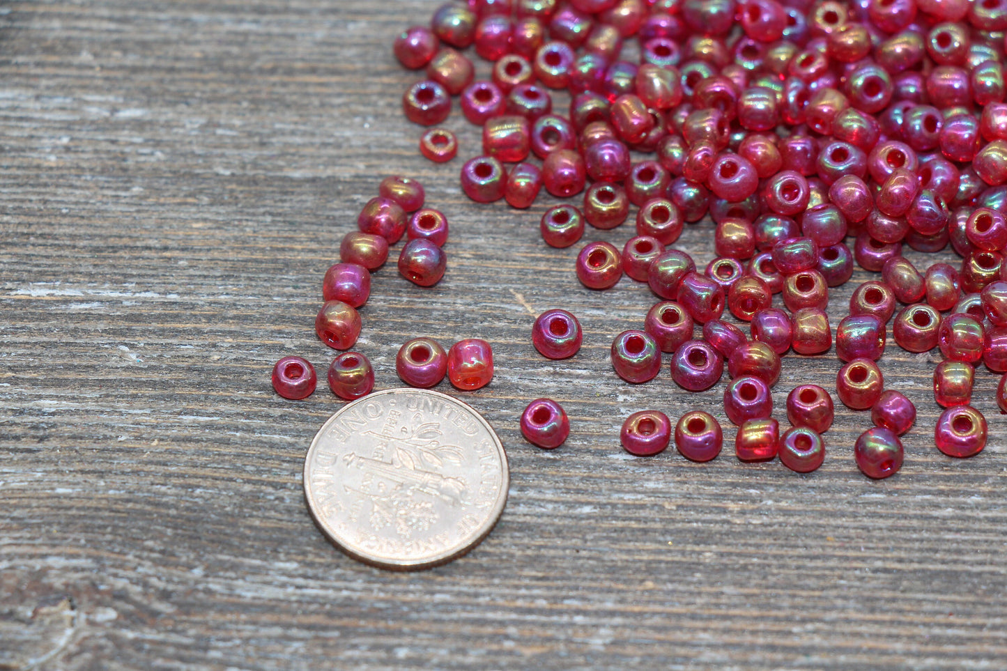 Transparent Iridescent Glass Seed Beads, 4mm 6/0 Glass Round Seed Beads, Red AB Trans Seed Beads, Rocailles Beads, Beading Supplies #1141