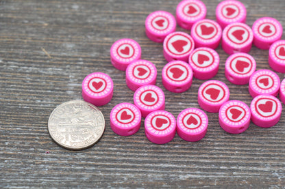 Valentine's Heart Polymer Clay Beads, Pink Heart Clay Beads, Bracelet Beads, Jewelry Beads, Beads for Bracelet #53