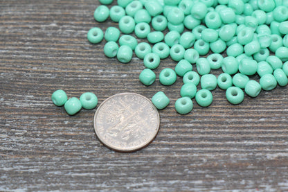 Glass Seed Beads, 4mm 6/0 Glass Round Seed Beads, Mint Opaque Seed Beads, Rocailles Beads, Beading Supplies #1280