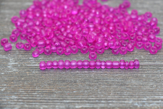 Matte Glass Seed Beads, 4mm 6/0 Glass Round Seed Beads, Matte Pink Trans Seed Beads, Rocailles Beads, Beading Supplies #1293