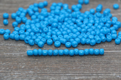 Glass Seed Beads, 4mm 6/0 Glass Round Seed Beads, Glass Blue Opaque Seed Beads, Rocailles Beads, Beading Supplies #1289