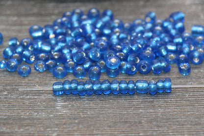 5mm Blue Transparent Glass Beads with Silver Lined, Blue Glass Round Beads, Blue Trans Seed Beads, Rocailles Beads, Beading Supplies #1283