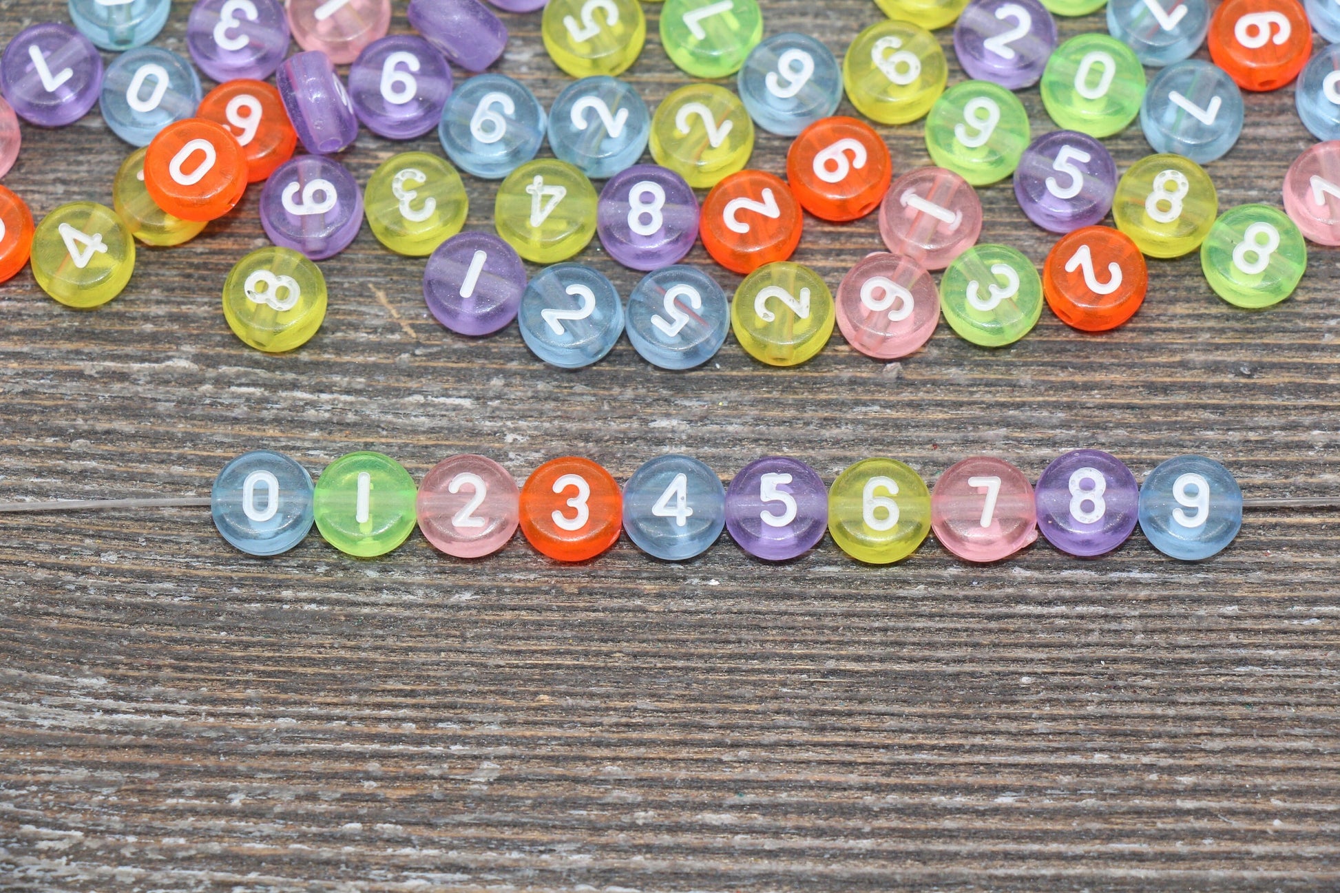 Multicolor Number Beads, Transparent Number Beads, Acrylic Mixed Number Beads, Number 0-9 Beads, Size 7mm #117