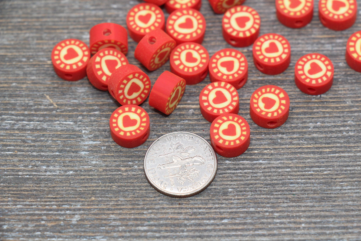 Heart Polymer Clay Beads, Red Heart Clay Beads, Bracelet Beads, Jewelry Beads, Beads for Bracelet #61