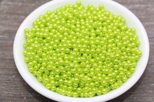 4mm Green Faux Pearl Beads, Green Faux Pearl Gumball Beads, Imitation Pearl Beads, Chunky Beads, Smooth Plastic Round Beads #2045