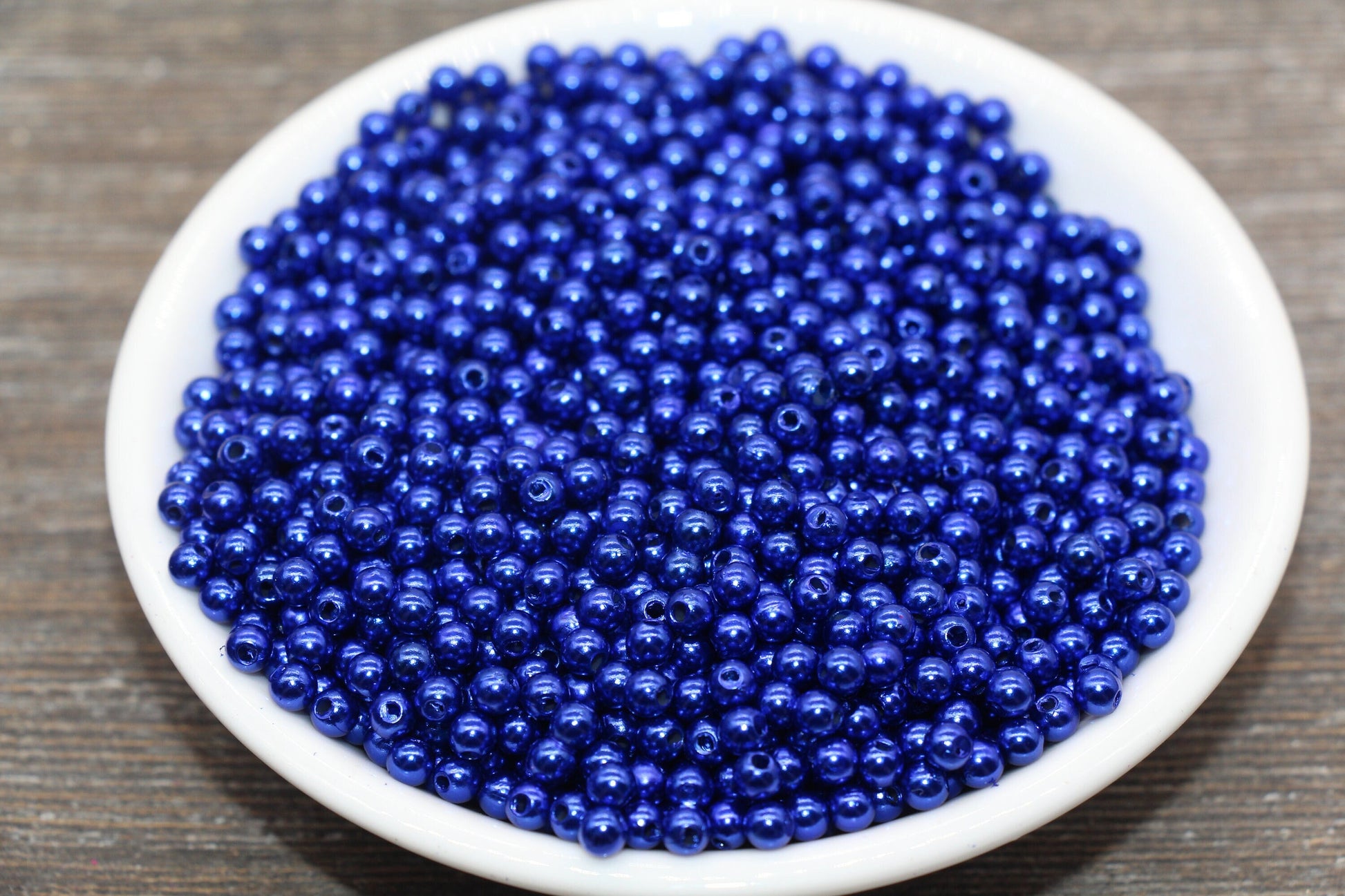 4mm Royal Blue Faux Pearl Beads, Royal Blue Faux Pearl Gumball Beads, Imitation Pearl Beads, Chunky Beads, Smooth Plastic Round Beads #2049