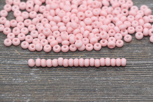 Matte Glass Seed Beads, 4mm 6/0 Glass Round Seed Beads, Pastel Peach Seed Beads, Frosted Peach Rocailles Beads, Beading Supplies #2057