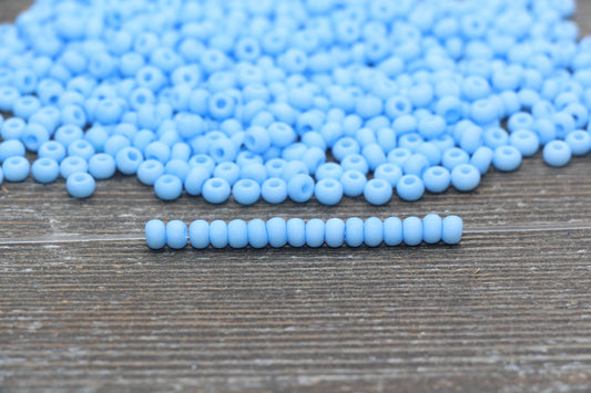 Matte Glass Seed Beads, 4mm 6/0 Glass Round Seed Beads, Pastel Blue Seed Beads, Frosted Blue Rocailles Beads, Beading Supplies #2062