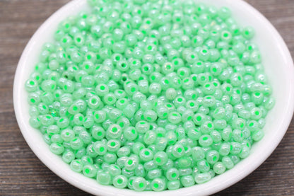 Creamy Glass Seed Beads, 4mm 6/0 Glass Round Seed Beads, Creamy Green Seed Beads, Glossy Rocailles Beads, Beading Supplies #2065