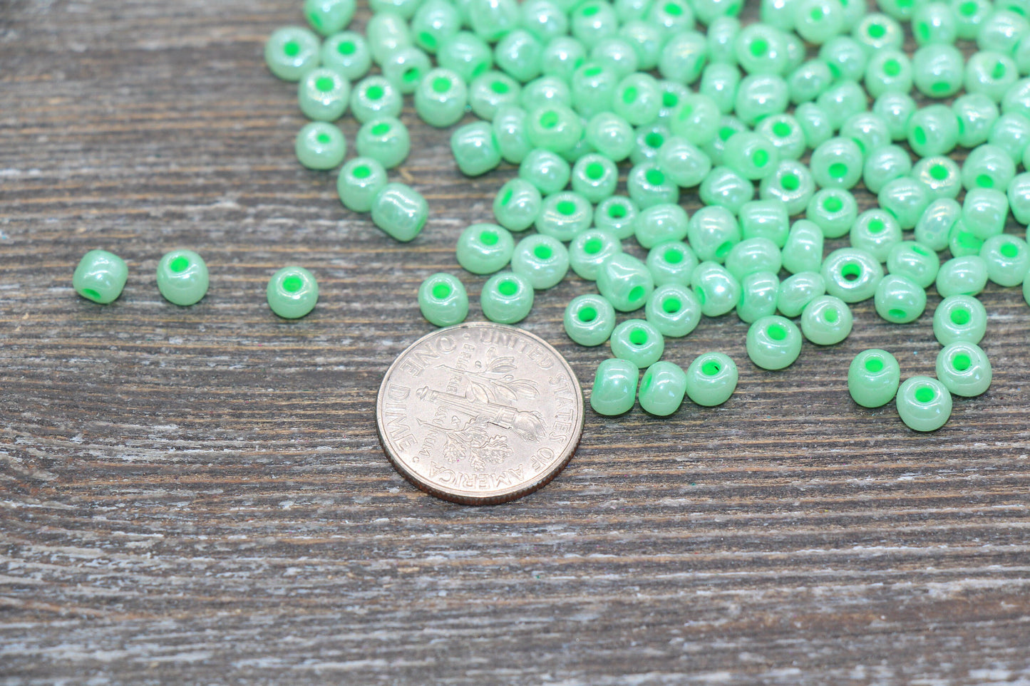 Creamy Glass Seed Beads, 4mm 6/0 Glass Round Seed Beads, Creamy Green Seed Beads, Glossy Rocailles Beads, Beading Supplies #2065