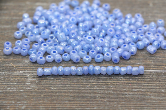 Creamy Glass Seed Beads, 4mm 6/0 Glass Round Seed Beads, Creamy Dusk Blue Seed Beads, Glossy Rocailles Beads, Beading Supplies #2068