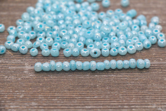 Creamy Glass Seed Beads, 4mm 6/0 Glass Round Seed Beads, Creamy Blue Seed Beads, Glossy Rocailles Beads, Beading Supplies #2071