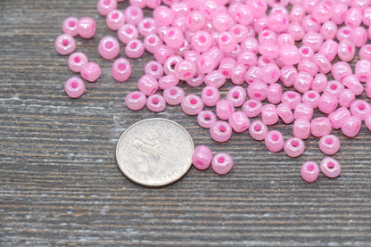 Creamy Glass Seed Beads, 4mm 6/0 Glass Round Seed Beads, Creamy Pink Seed Beads, Glossy Rocailles Beads, Beading Supplies #2073