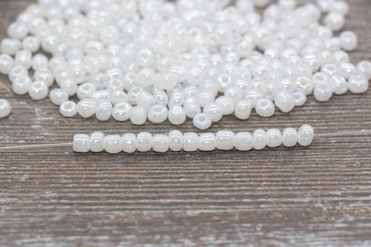 Creamy Glass Seed Beads, 4mm 6/0 Glass Round Seed Beads, Creamy White Seed Beads, Glossy Rocailles Beads, Beading Supplies #2077