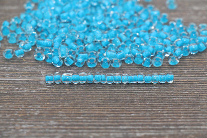 Transparent Glass Beads with Blue Lined, 4mm 6/0 Glass Round Beads, Blue Lined Seed Beads, Rocailles Beads, Beading Supplies #2089