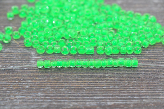 Transparent Glass Beads with Green Lined, 4mm 6/0 Glass Round Beads, Green Lined Seed Beads, Rocailles Beads, Beading Supplies #2088