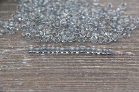 Transparent Glass Beads with Gray Lined, 4mm 6/0 Glass Round Beads, Gray Lined Seed Beads, Rocailles Beads, Beading Supplies #2085