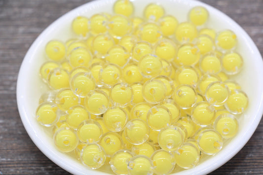 10mm Yellow Round Beads, Yellow Acrylic Round Gumball Beads, Bubblegum Beads, Chunky Beads, Plastic Round Bead #1922