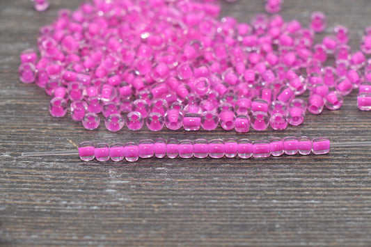 Transparent Glass Beads with Pink Lined, 4mm 6/0 Glass Round Beads, Pink Lined Seed Beads, Rocailles Beads, Beading Supplies #2091