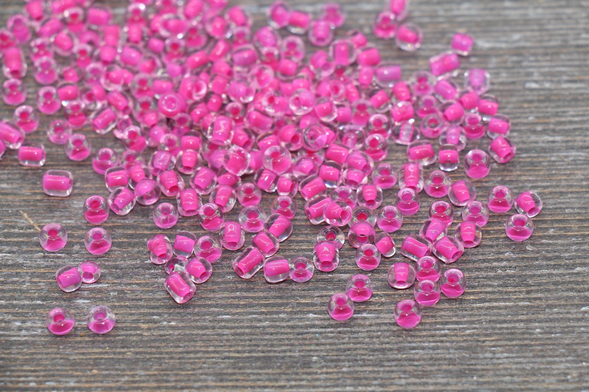 Transparent Glass Beads with Pink Lined, 4mm 6/0 Glass Round Beads, Pink Lined Seed Beads, Rocailles Beads, Beading Supplies #2092