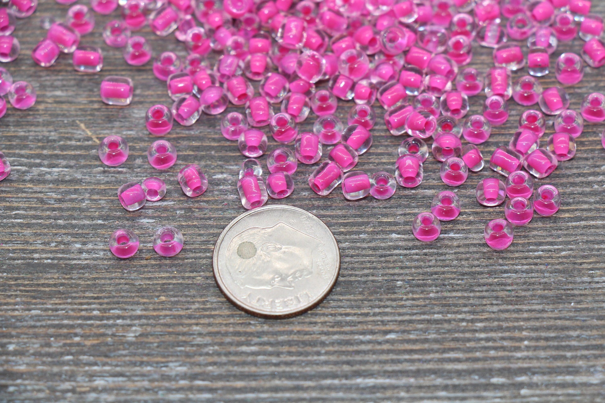 Transparent Glass Beads with Pink Lined, 4mm 6/0 Glass Round Beads, Pink Lined Seed Beads, Rocailles Beads, Beading Supplies #2092