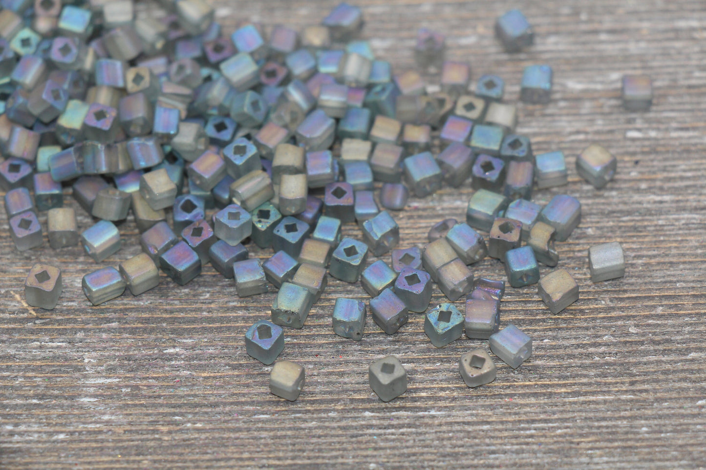 Matte Square Glass Seed Beads, 4mm Cube Glass Beads, Frosted AB Square Seed Beads, Iridescent Glass Beads, Beading Supplies #2098