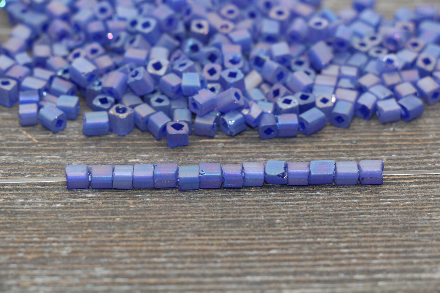 Matte Square Glass Seed Beads, 4mm Cube Glass Beads, Frosted Blue AB Square Seed Beads, Iridescent Glass Beads, Beading Supplies #2100