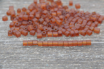 Matte Square Glass Seed Beads, 4mm Cube Glass Beads, Frosted Translucent Brown Square Seed Beads, Beading Supplies #2108