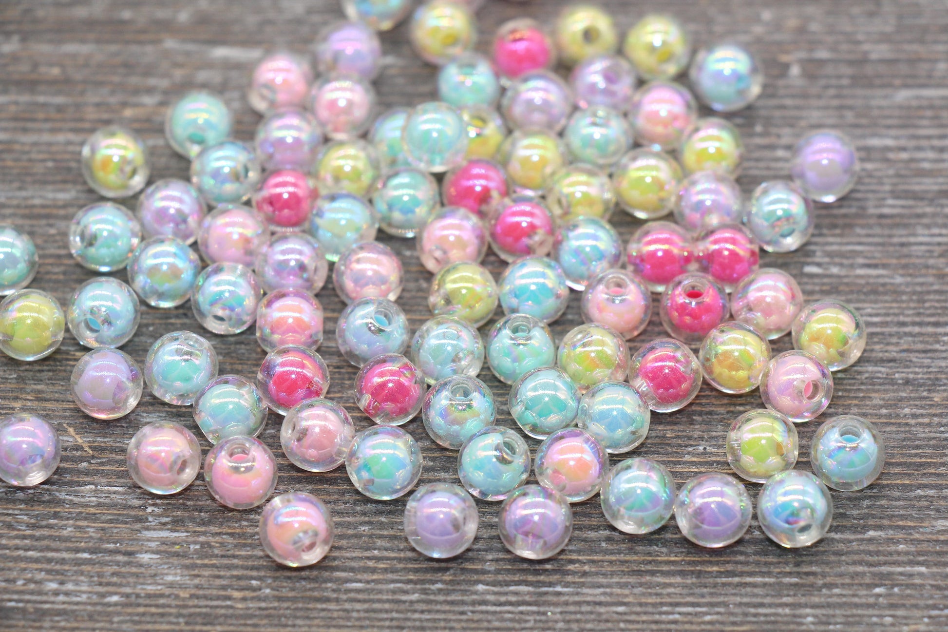 8mm Iridescent Mix Gumball Beads, AB Multicolor Round Acrylic Loose Beads, Glossy Shinny Bubblegum Beads, Chunky Beads, Round Beads #1943