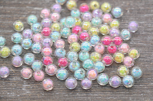 8mm Iridescent Mix Gumball Beads, AB Multicolor Round Acrylic Loose Beads, Glossy Shinny Bubblegum Beads, Chunky Beads, Round Beads #1943