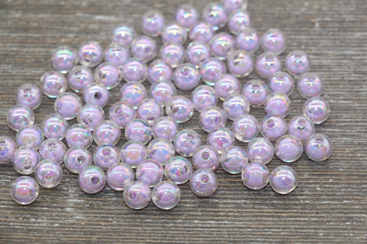 8mm Iridescent Light Purple Gumball Beads, AB Purple Round Loose Beads, Glossy Shinny Bubblegum Beads, Chunky Beads, Round Beads #1945