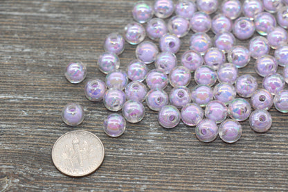 8mm Iridescent Light Purple Gumball Beads, AB Purple Round Loose Beads, Glossy Shinny Bubblegum Beads, Chunky Beads, Round Beads #1945