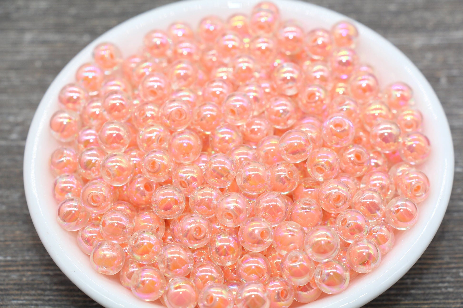 8mm Iridescent Peach Gumball Beads, AB Peach Round Loose Beads, Glossy Shinny Bubblegum Beads, Chunky Beads, Round Beads #1947