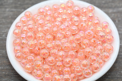 8mm Iridescent Peach Gumball Beads, AB Peach Round Loose Beads, Glossy Shinny Bubblegum Beads, Chunky Beads, Round Beads #1947