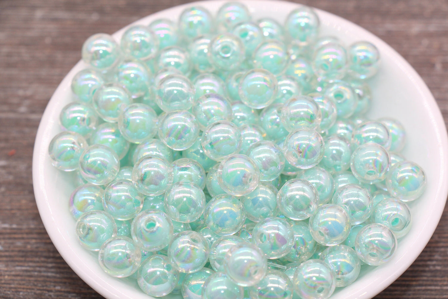 10mm Iridescent Mint Green Gumball Beads, AB Mint Round Acrylic Loose Beads, Glossy Shinny Bubblegum Beads, Chunky Beads, Round Beads #1951