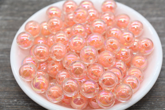 12mm Iridescent Peach Gumball Beads, AB Peach Round Acrylic Loose Beads, Glossy Shinny Bubblegum Beads, Chunky Beads, Round Beads #1958