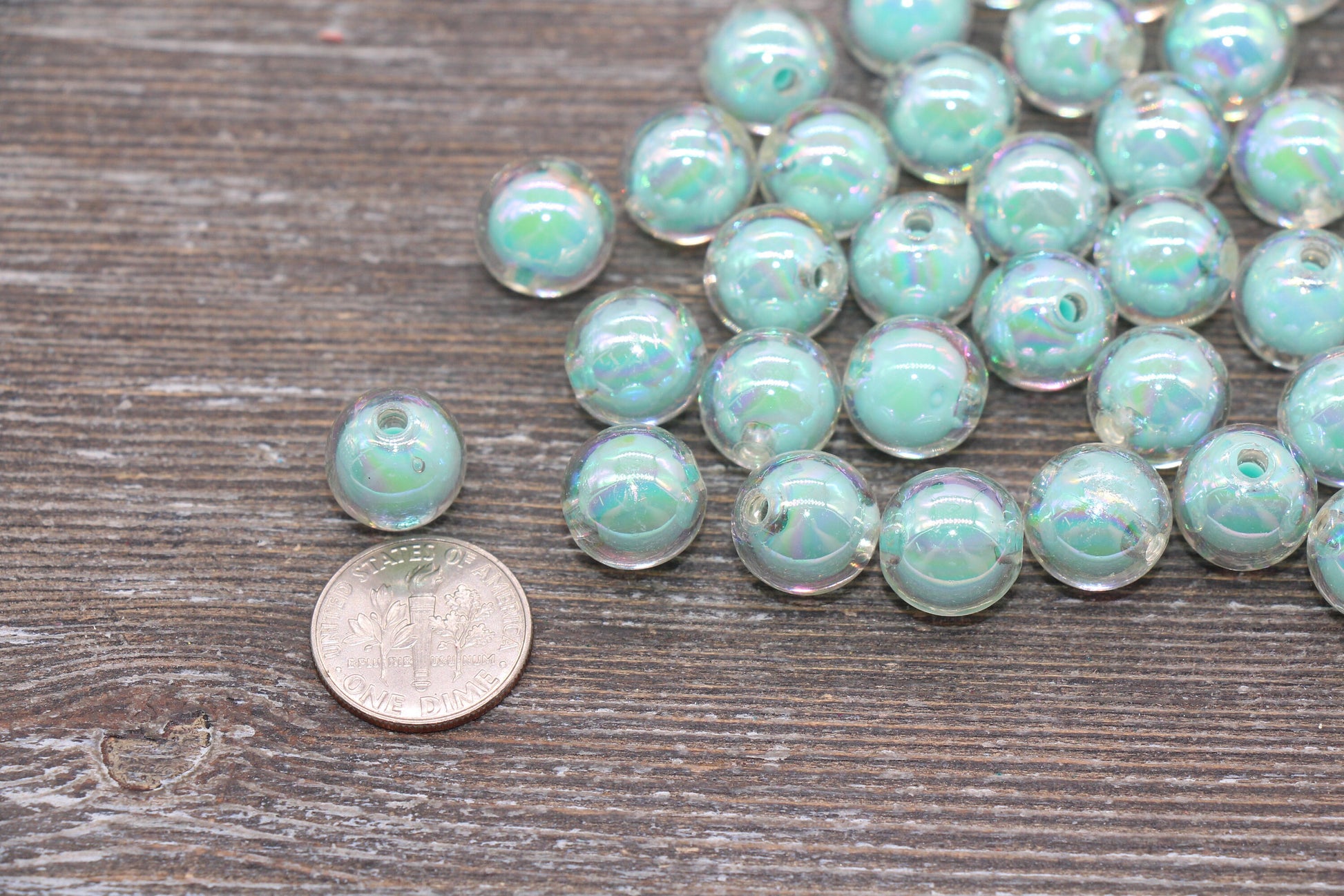 12mm Iridescent Mint Green Gumball Beads, AB Mint Round Acrylic Loose Beads, Glossy Shinny Bubblegum Beads, Chunky Beads, Round Beads #1960