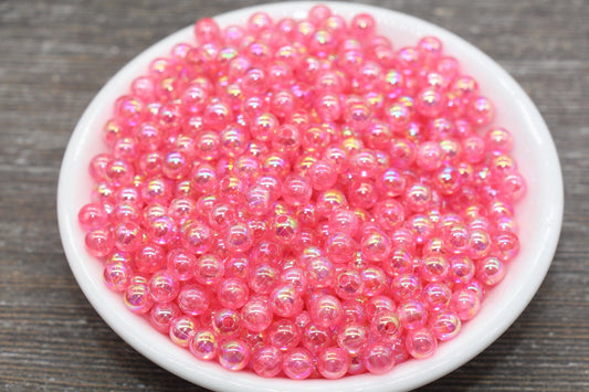 6mm Pink AB Round Beads, Iridescent Acrylic Gumball Beads, Translucent Round Spacer Beads, Bubblegum Beads, Plastic Round Bead #1964