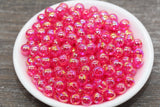 8mm Hot Pink AB Round Beads, Iridescent Acrylic Gumball Beads, Translucent Round Spacer Beads, Bubblegum Beads, Plastic Round Bead #1965
