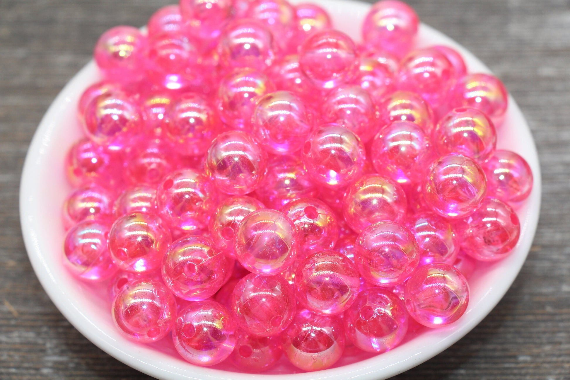 12mm Pink AB Round Beads, Iridescent Acrylic Gumball Beads, Translucent Round Spacer Beads, Bubblegum Beads, Plastic Round Bead #1967